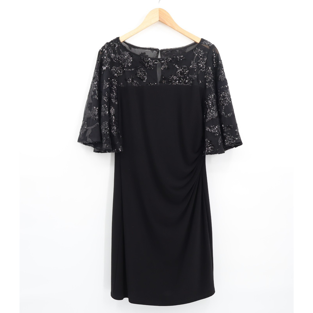 Lauren Ralph Lauren Women's Sequin Laid Floral Shift Dress Black Sz 12